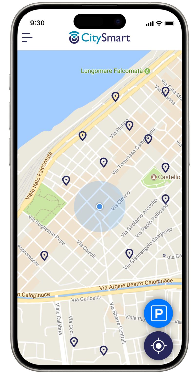 Smartphone mostra mappa con punti d'interesse per la mobilità urbana
