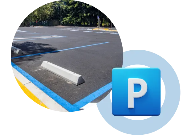 A parking with blue stripes shows the parking module.