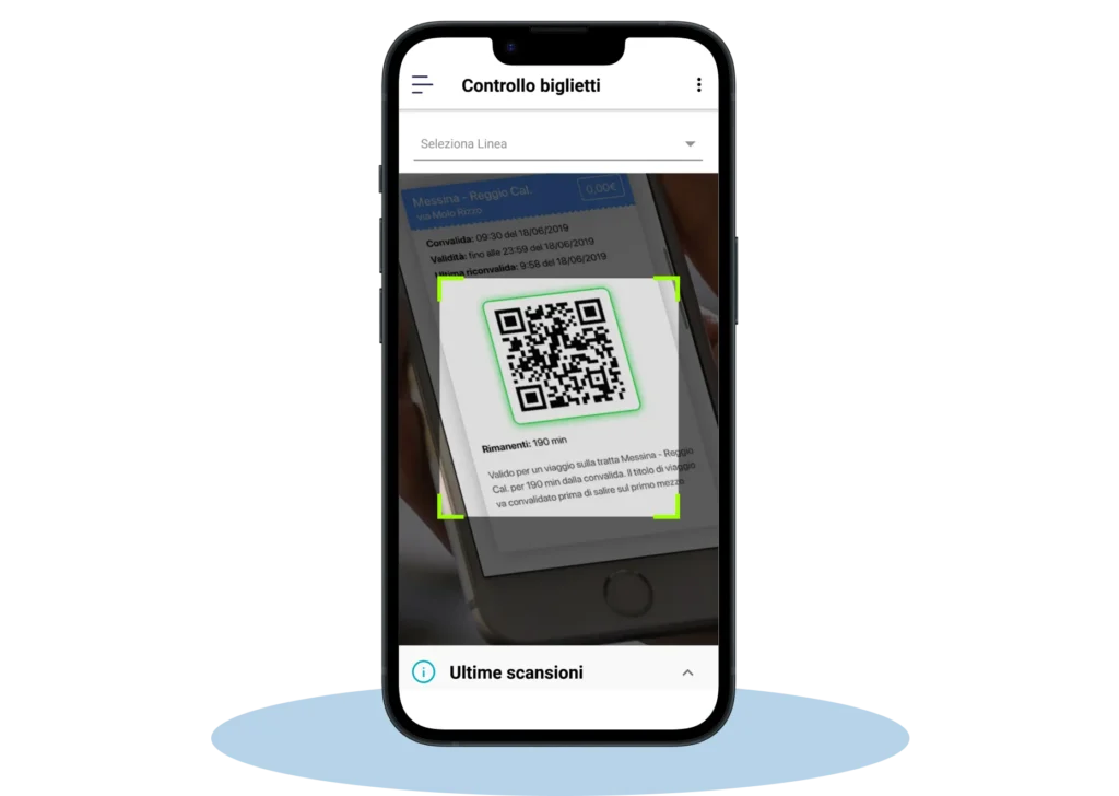 Dispositivo mobile mostra una schermata di scansione di un QR dell'app Mobility as a Service "CitySmart".