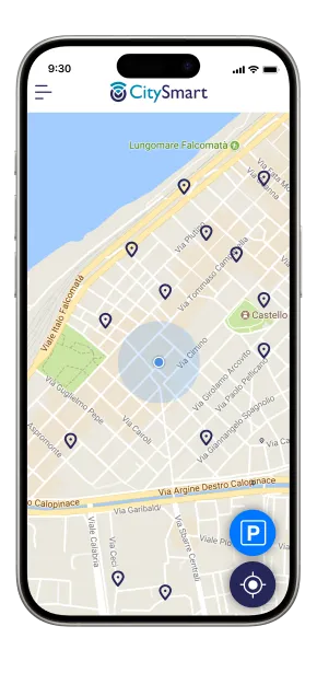 Citysmart app showing urban mobility view.