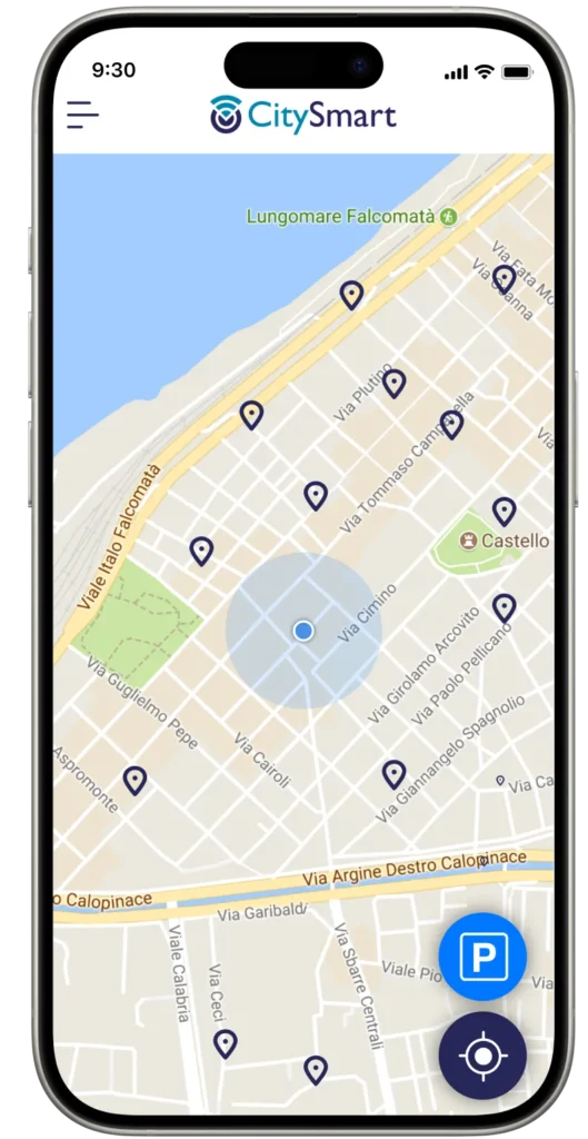 CitySmart app di mobilità urbana mostra schermata principale in un iPhone